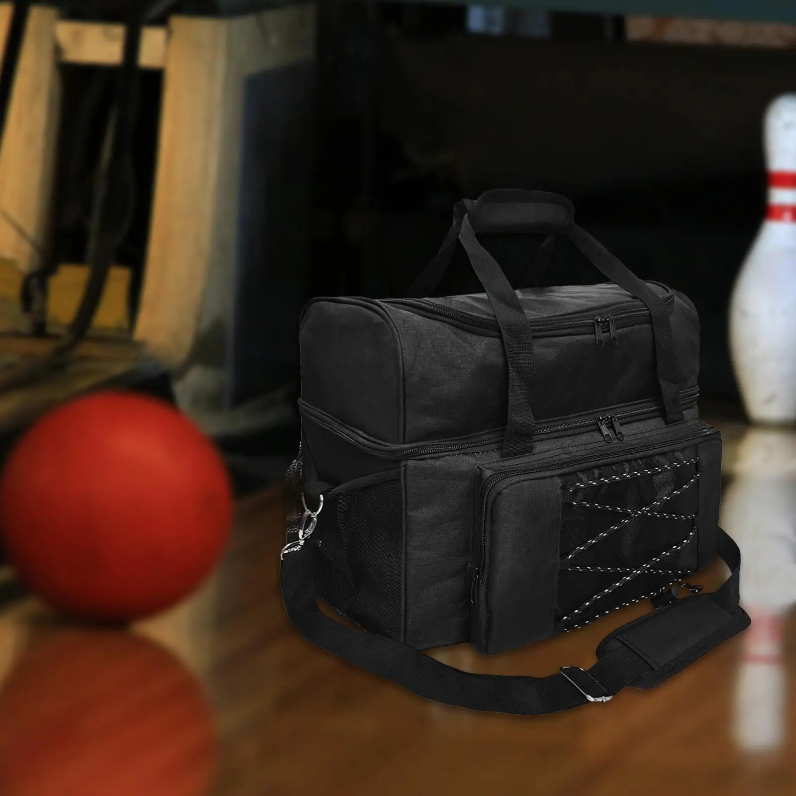 Bowling Bag for 2 Balls Bowling Tote Double Zipper Sturdy Bowling Ball Storage Bag Bowling Carry Bag for Gym Practice Travel