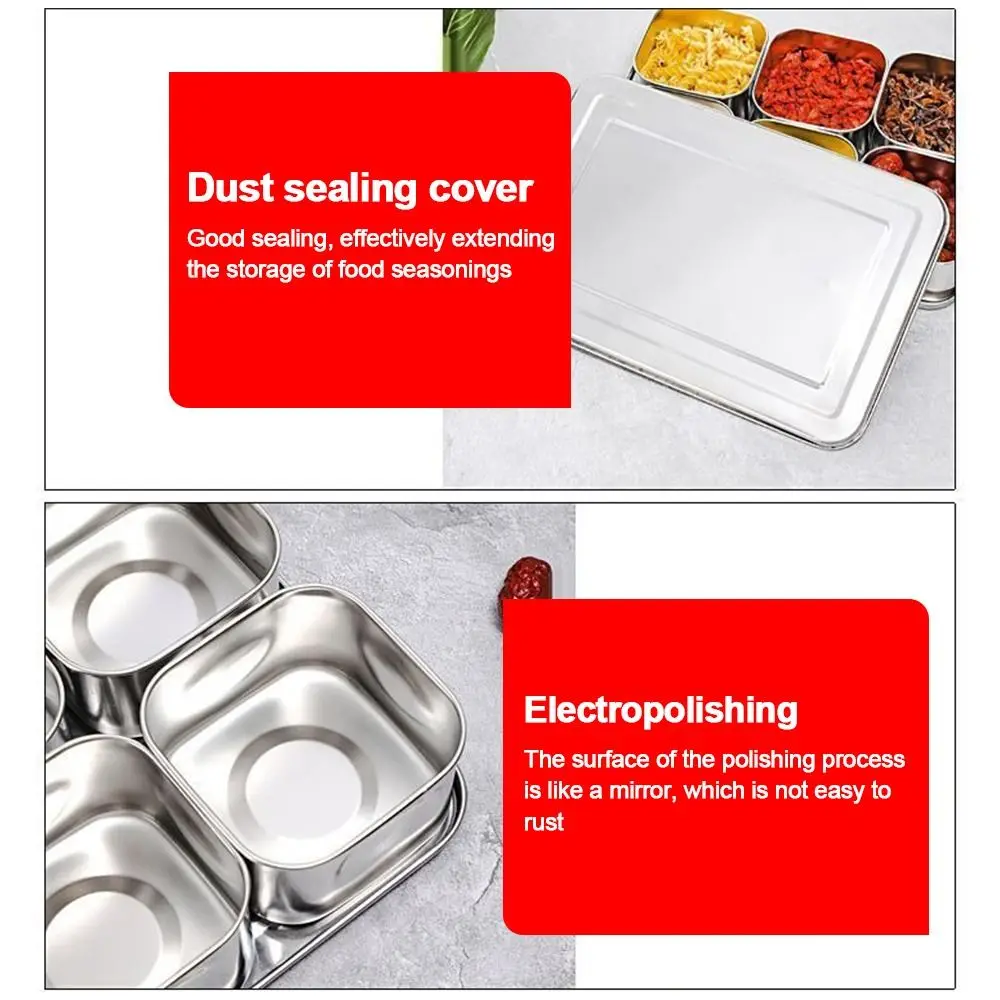 صندوق توابل متين 6/8 شبكات، صندوق تخزين مستطيل مقاوم للصدأ، حاوية طعام من الفولاذ المقاوم للصدأ