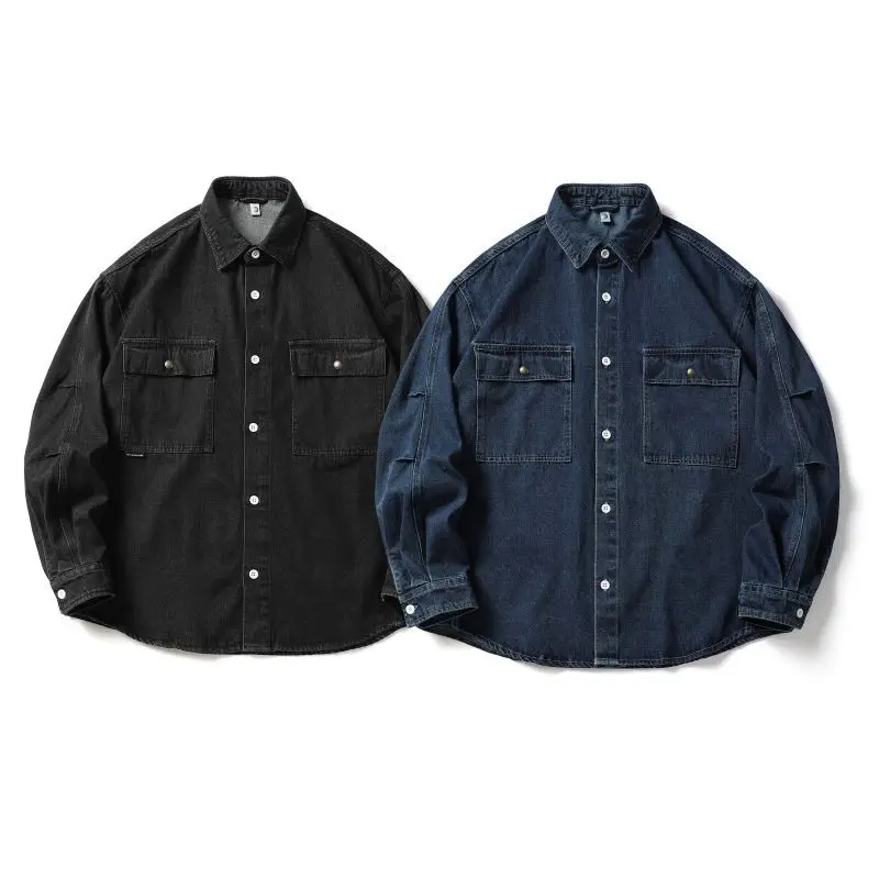 

Kapital Vintage Loose Casual Long Sleeve Denim Shirt Jacket for Men And Women Retro Style Pocket Design Korean Style Collar