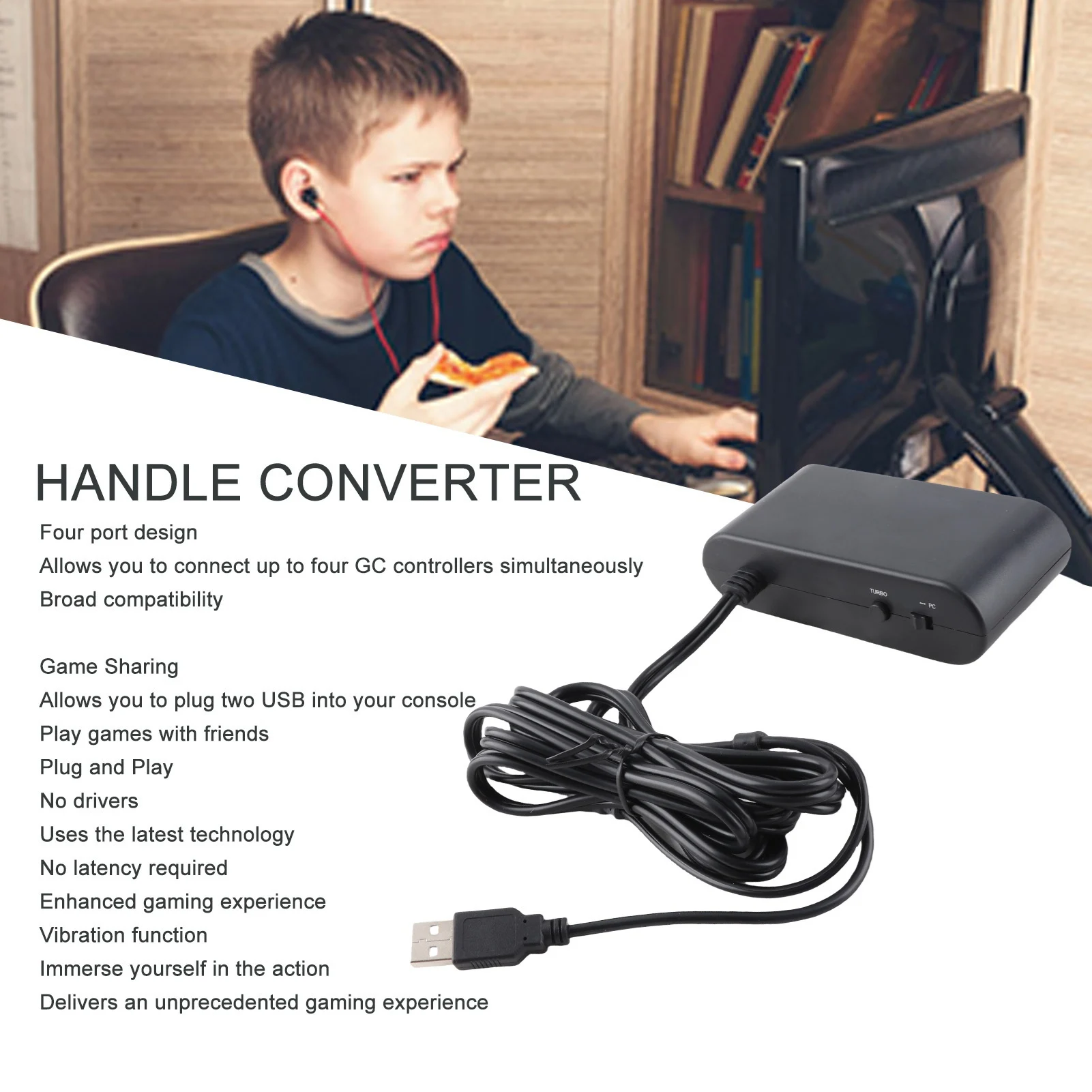 Adaptor Pengontrol GC 4 Port 3 in 1 dengan Fungsi Turbo untuk Switch dan PC, Adaptor Pengontrol GC 3 in 1