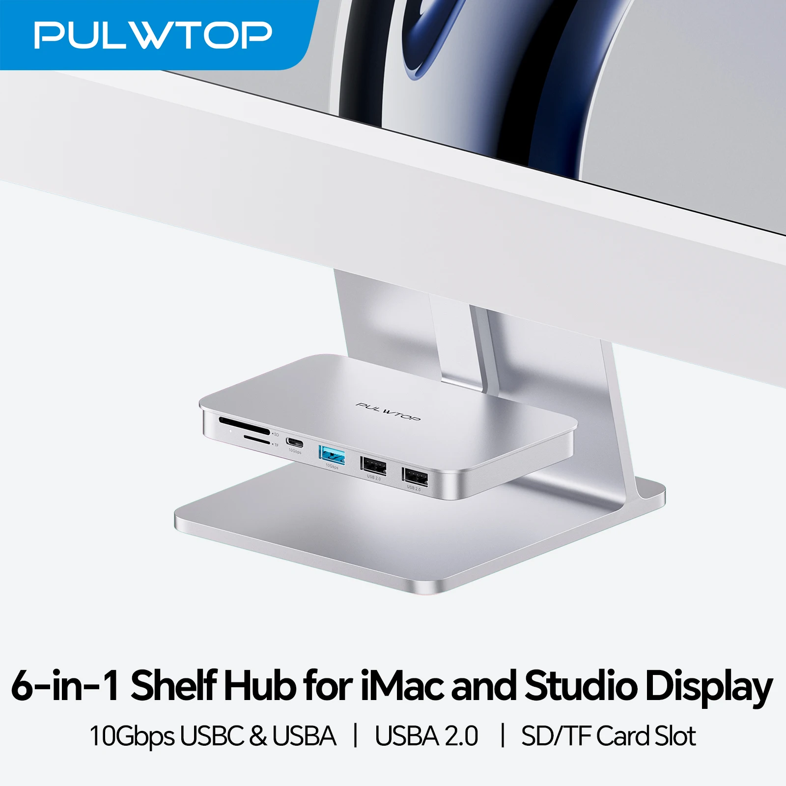 PULWTOP iMac USB C Hub with USB A/C 10Gbps,  2 USBA 2.0, SD/TF Card Reader for iMac24 inch M1/M3/M4 & Studio Display