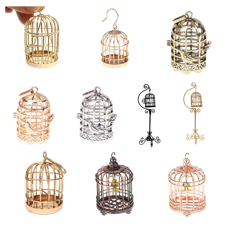 1:6 1:12 Micro Landscape Dollhouse Miniature Furniture Metal Bird Cage For Dollhouse Decor Dollhouse Birdcage Home Decoration