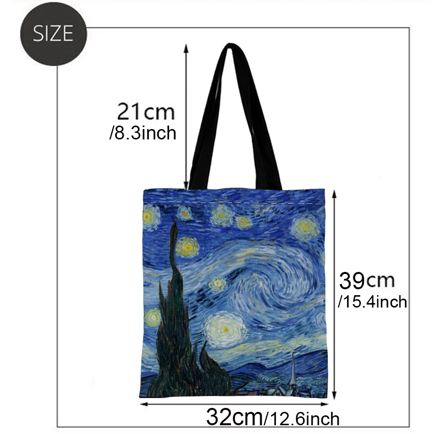 Van Gogh Series Canvas Bag Oil Painting Starry Night Sunflower Apricot Flower Coffee Holder Handbag Lightweight Shoulder Bag