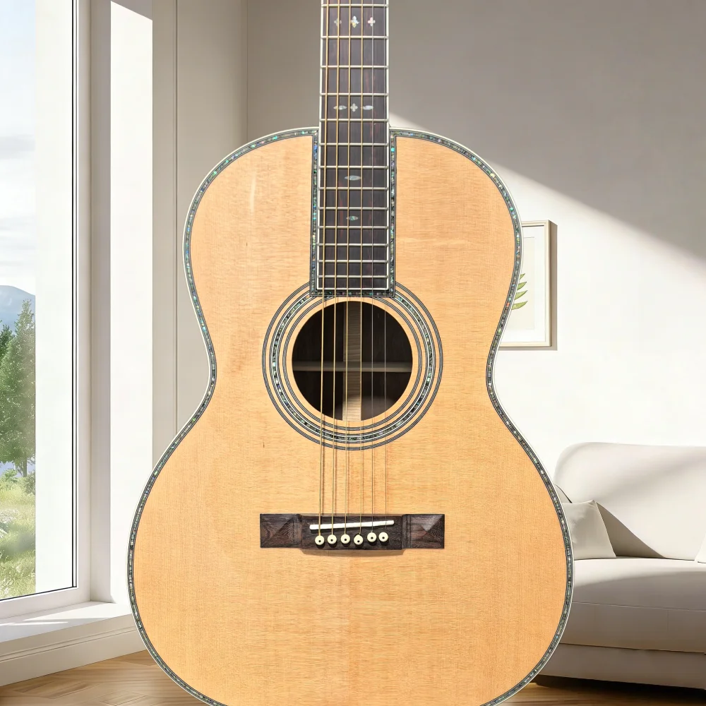 

39Inch 00042 Series Acoustic Guitar Sunset Abalone shell inlay Solid Top Rosewood Neck Picea Asperata Body Free Shipping