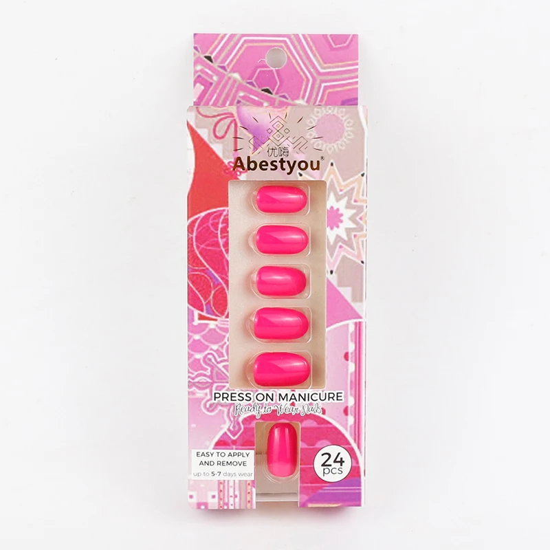 

24pc Nail Charms Short Round Solid Glitter Pink Black White Ready to Apply Press-on Nails Set Capsules Ongle Unas Postizas Mujer