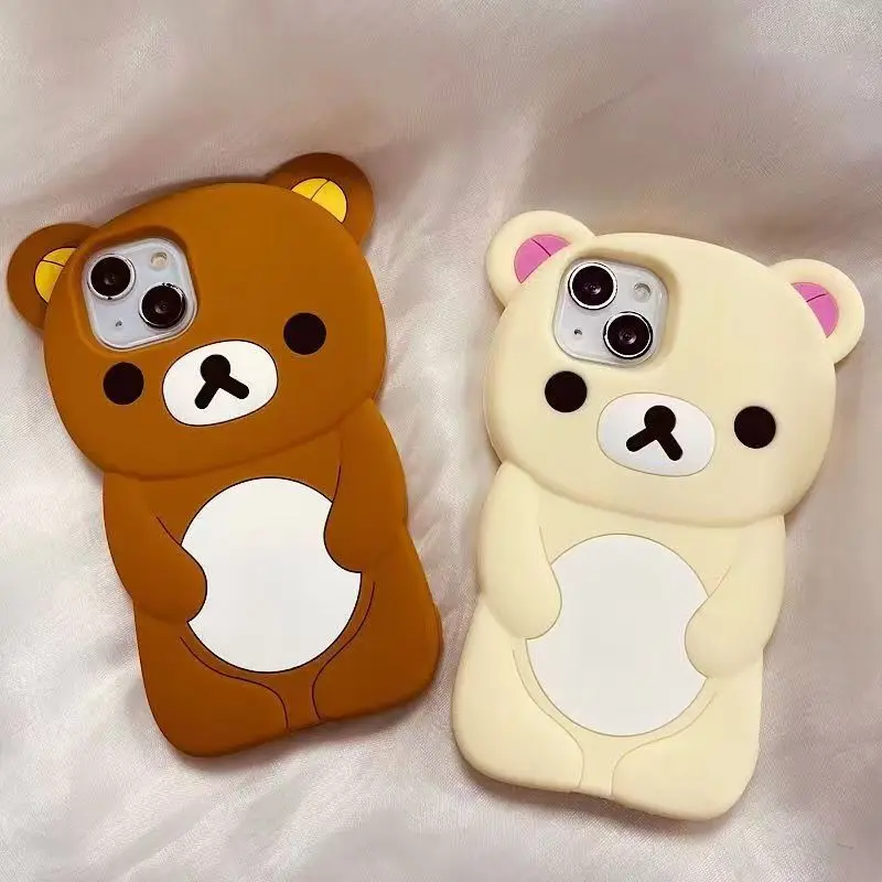 For iPhone SE X XS XR 4 4S 5 5S 7 8 11 12 13 14 15 Plus 16 17 Pro Max 3D Bear Couple Silicone Cartoon Phone Case