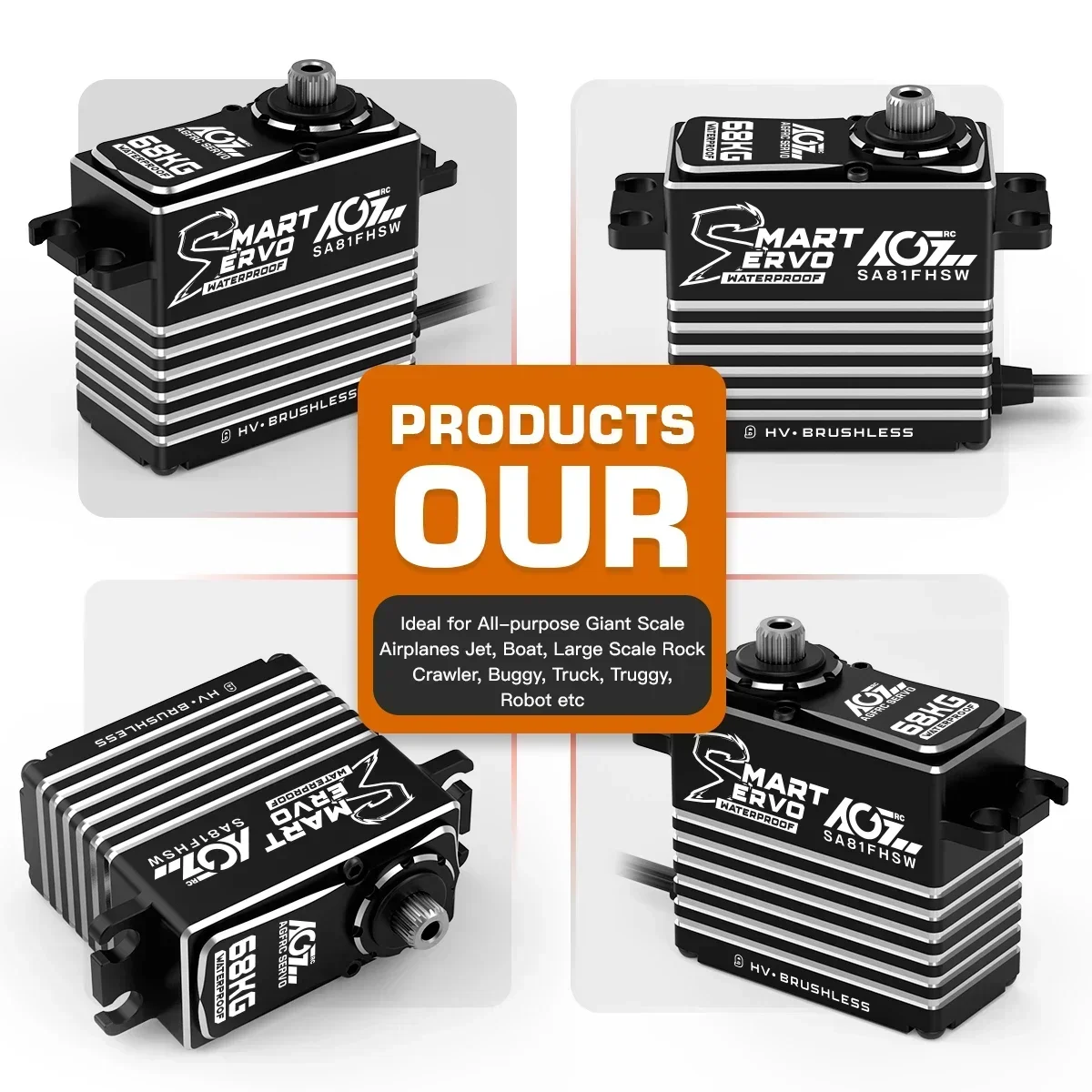 AGFRC SA81FHSW 68KG Waterdicht Monster Torque Steel Gear Borstelloze Grote Smart HV Digitale Servo Voor RC Auto Boot Lier Vliegtuigen
