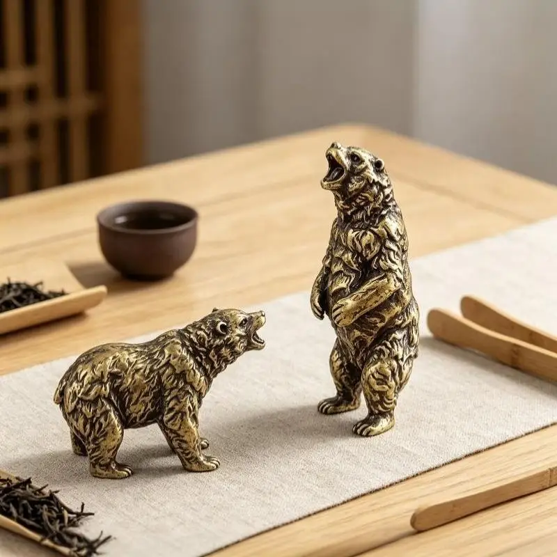 Vintage Brass Roaring Bear Statue Exquisite Handcrafted Design Perfect For Home Office Desk Living Room Decor