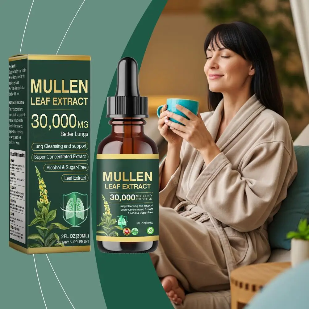 30ml Mullein Leaf Extract Drops Natural Mullein Leaf Gentle And Safe Help Clear Lung Toxins 30000mg Herbal Supplement