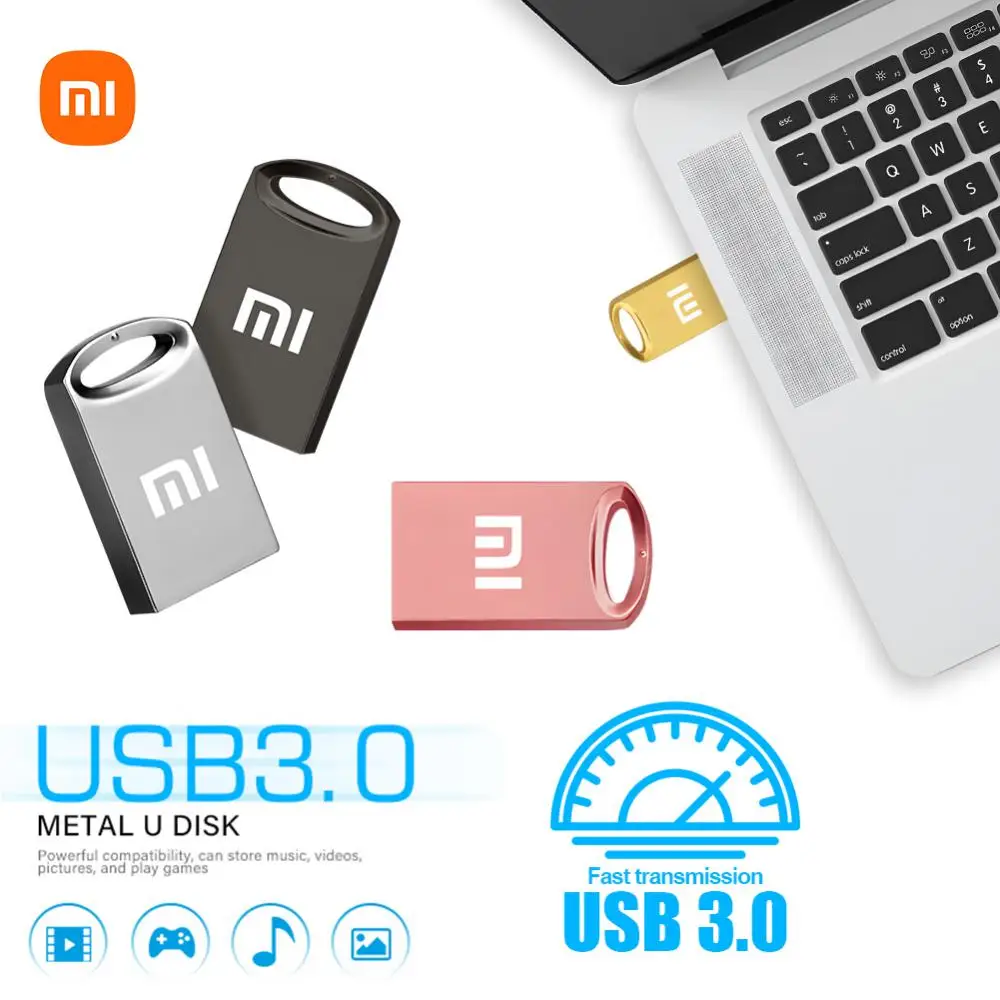 Pen Drive USB Impermeável Xiaom, Pen Drive de Metal de Alta Velocidade, Pendrive Tipo C, 1TB, 2TB, 128GB, 3.0