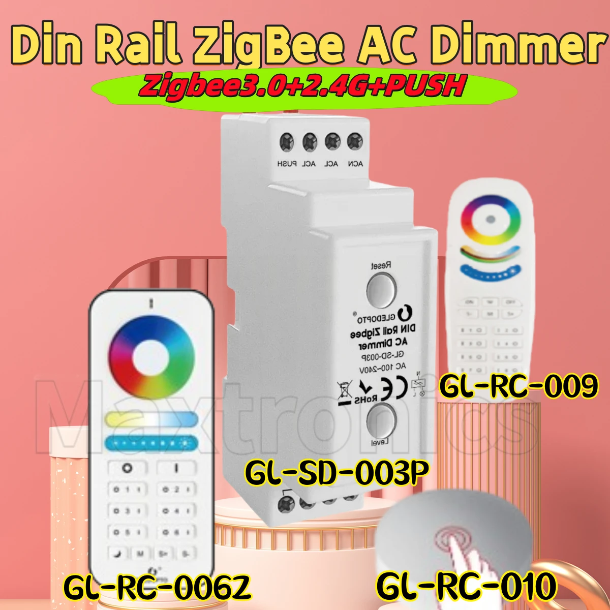 

Din-рейка ZigBee AC DimmerGL-SD-003PZigbee3.0+2.4G+PUSH RF Дистанционная электрическая направляющая Работа с Tuya SmartThings Alexa GLEDOPTO