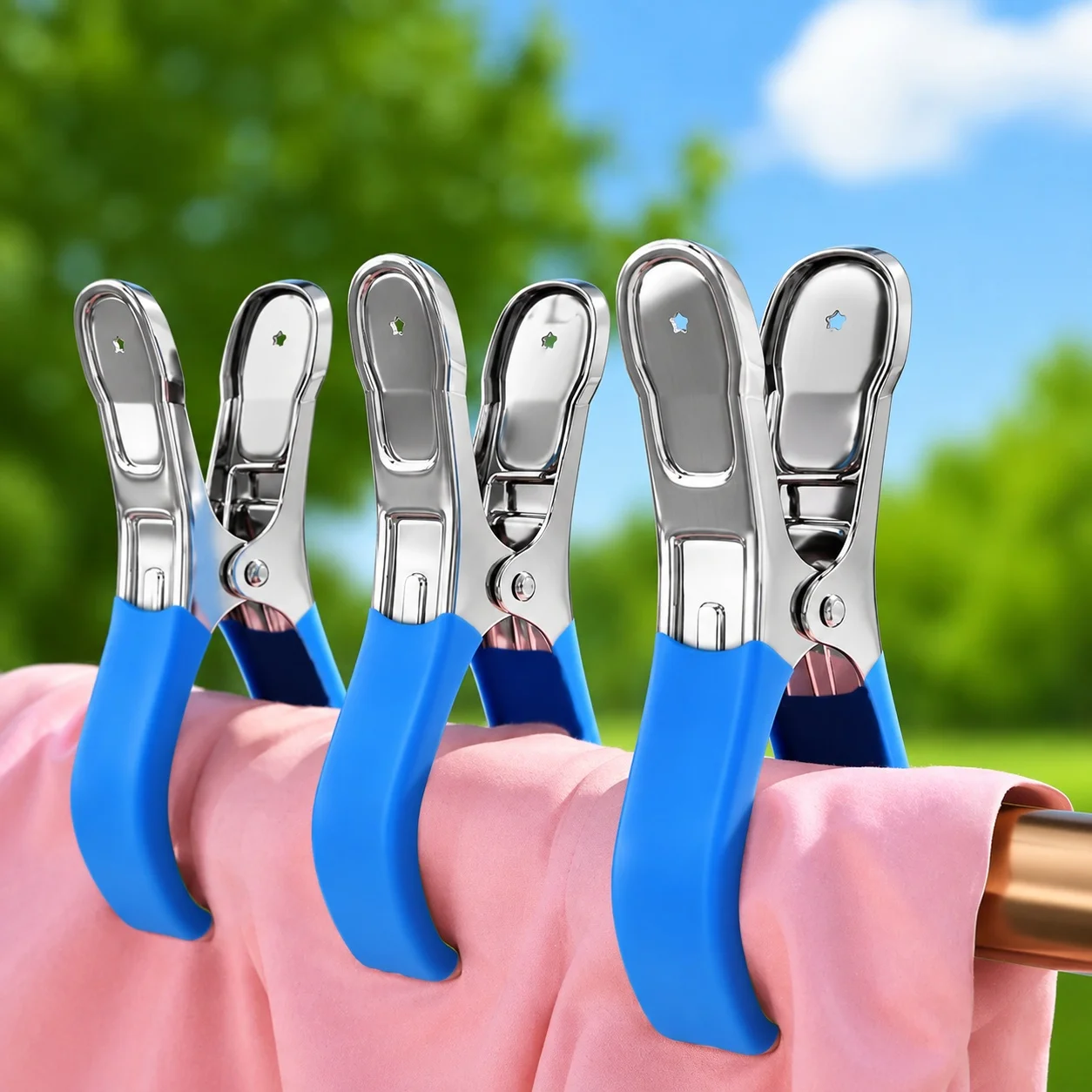Stainless Steel Windproof Spring Clamp Heavy‑Duty Pool Cover Clip with Anti‑Slip Plastic Grip Handle