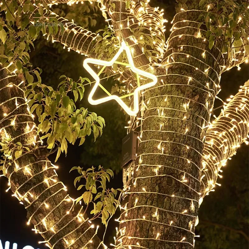 8 طرق عيد الميلاد في الهواء الطلق أضواء عيد الميلاد Led سلسلة أضواء Luces الديكور الجنية ضوء مصابيح عطلات الإضاءة شجرة جارلاند