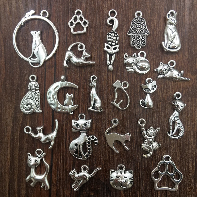 

20pcs Zinc Alloy Charms Antique Silver Color Cat Charms Pendants for DIY Necklace Bracelets Jewelry Making Accessories