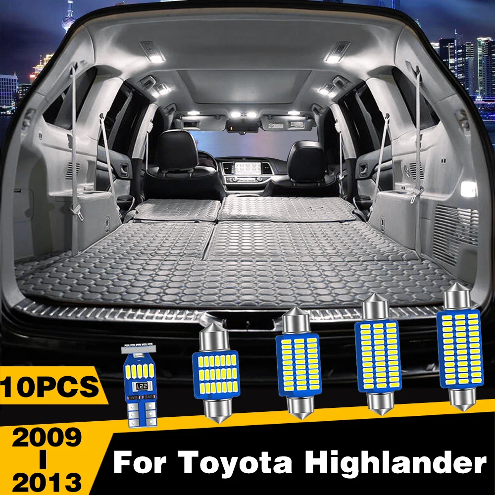 

10 Pcs LED Highlight Car Interior Dome Reading Light Roof Lamp Accessories For Toyota Highlander 2009 2010 2011 2012 2013