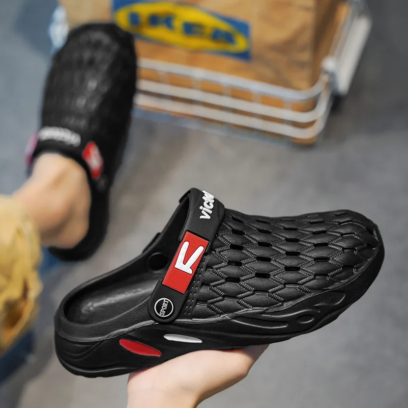 Men Hollow Out Breathable Clogs Sandals Adjustable Back Strap EVA Slip On Water Shoe Non Slip Beach Shower Slippers Sport Slides