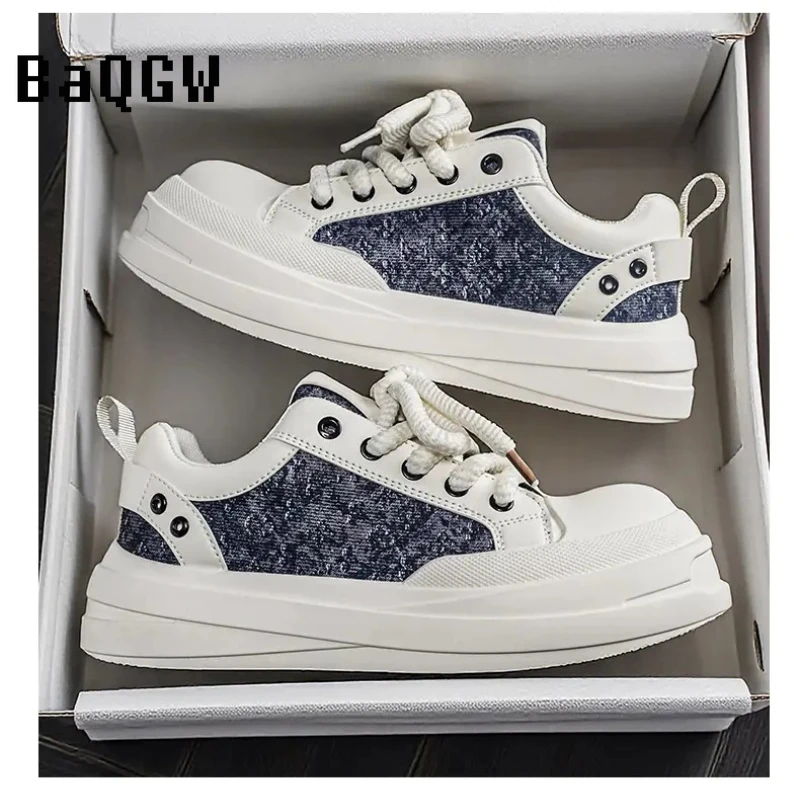 

Повседневные кроссовки унисекс 2026 года с толстой подошвой, в стиле ретро, из денима с лоскутными вставками, легкие, нескользящие, для прогулок и повседневной носки