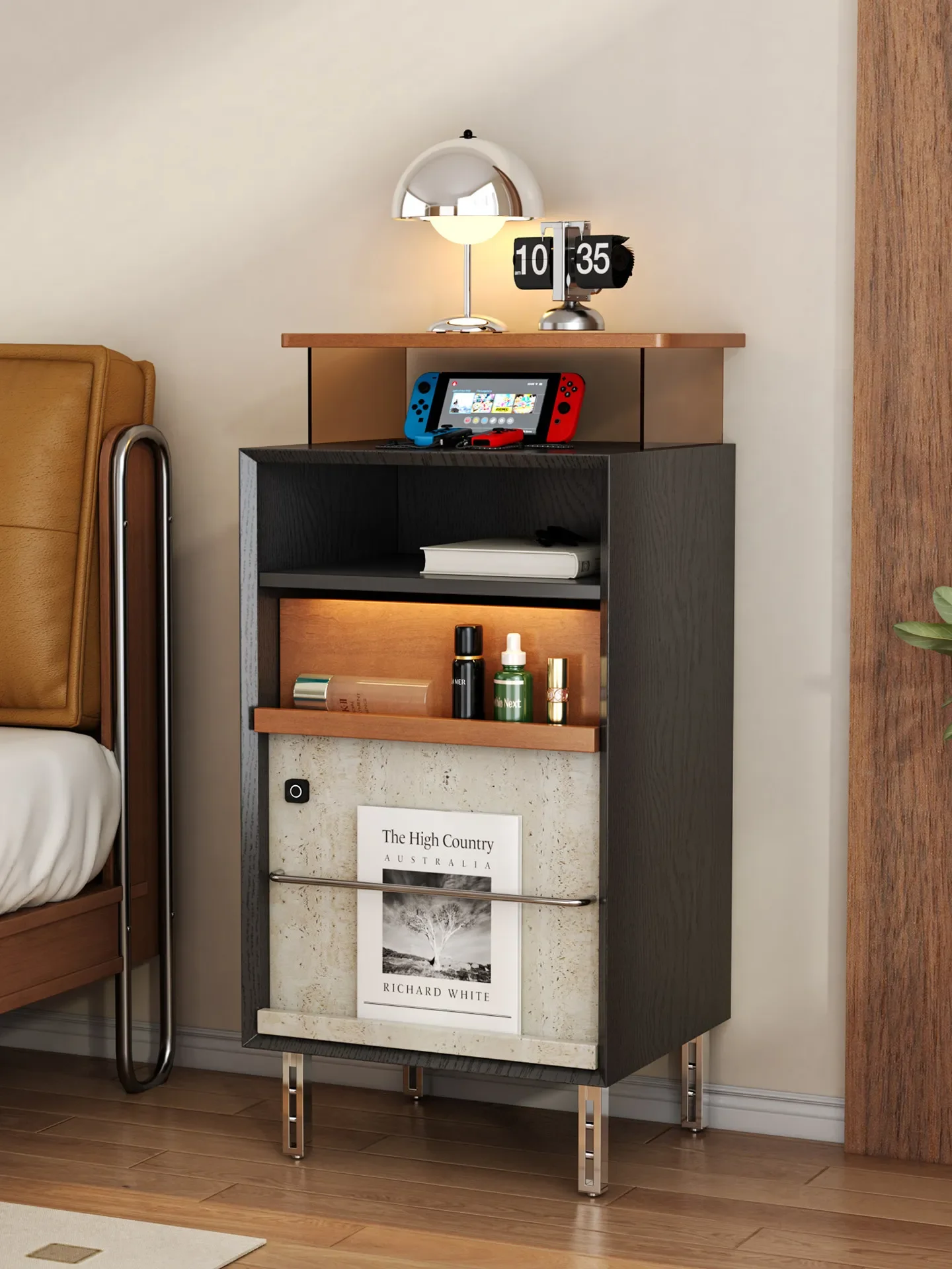 g-c6 style movable bedside light luxury high-end feeling with wheel side cabinet intelligent lock bedside cabinet