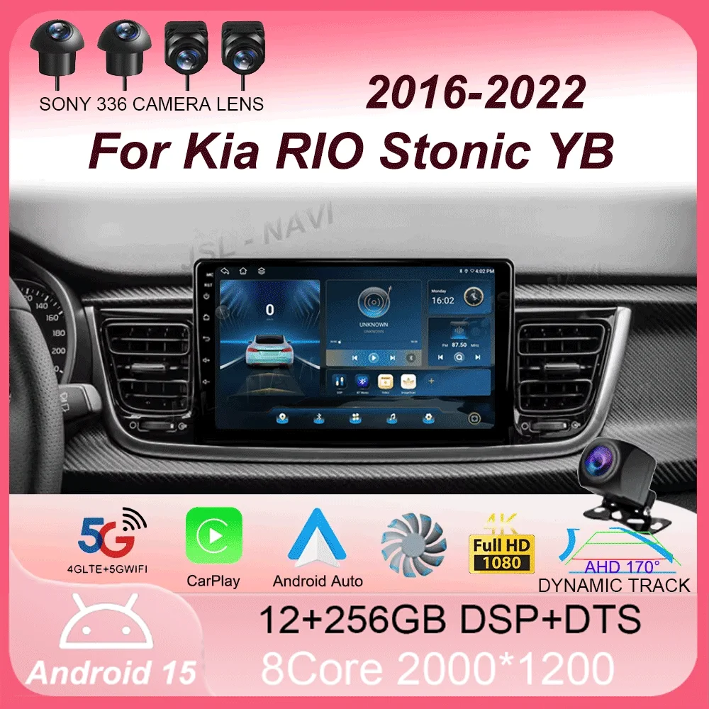 

Android 15 Carplay Auto Car Radio GPS Multimedia Video Player Stereo BT For Kia RIO Stonic YB 2016 2017 2018 2019 2020 2021 2022