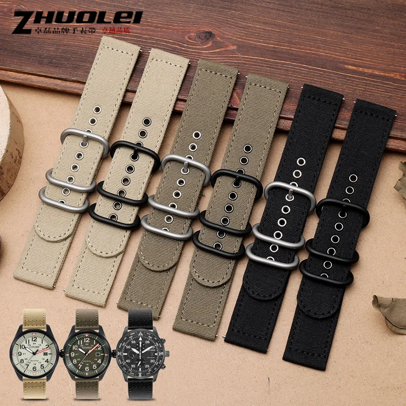 Nylon watch strap waterproof Quick release canvas men\'s band For mido seiko citizen Tissot Hamilton Khaki army green watchband