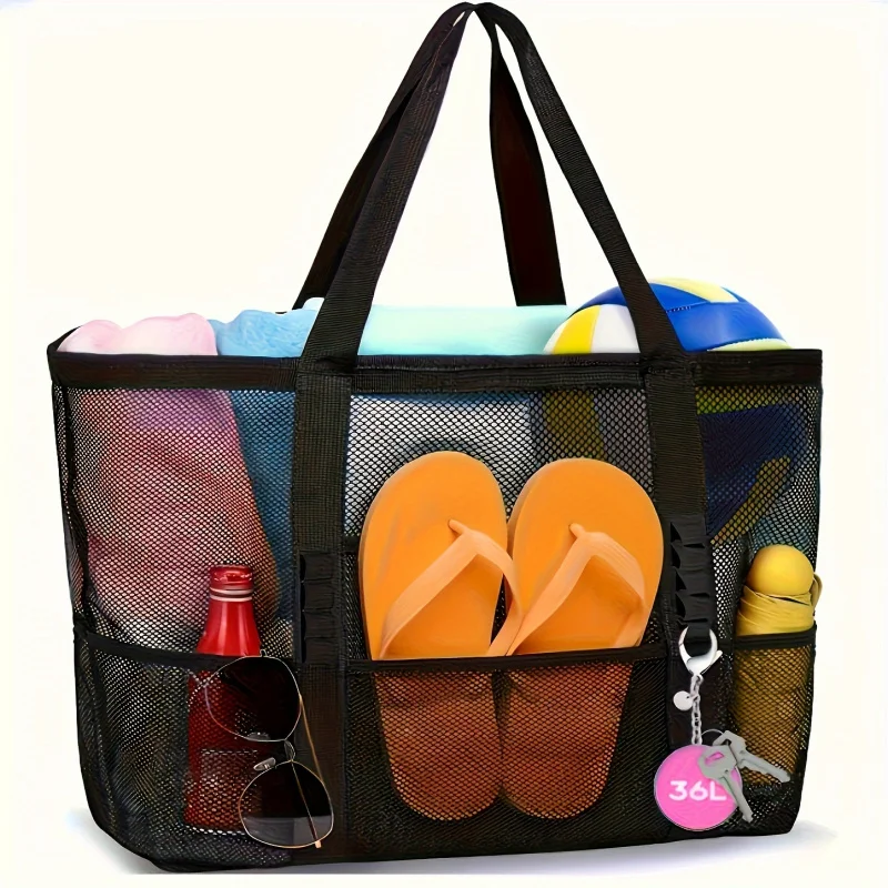 Strandtasche Seaside Travel Mesh Strandtasche Große Kapazität Handtuch Hausschuhe Gitter Aufbewahrungstasche