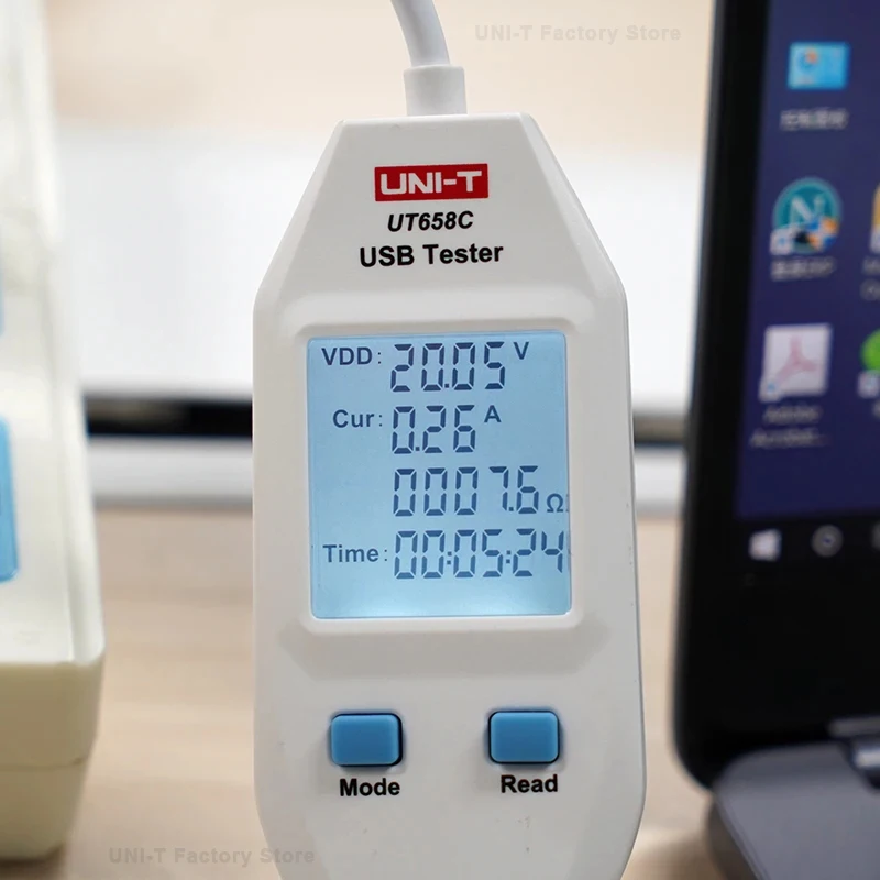 UNI-T UT658 USB تستر UT658C UT658DUAL شاحن نوع A/C شحن سريع القدرة الحالية اختبار مقاومة الطاقة USB السلطة متر