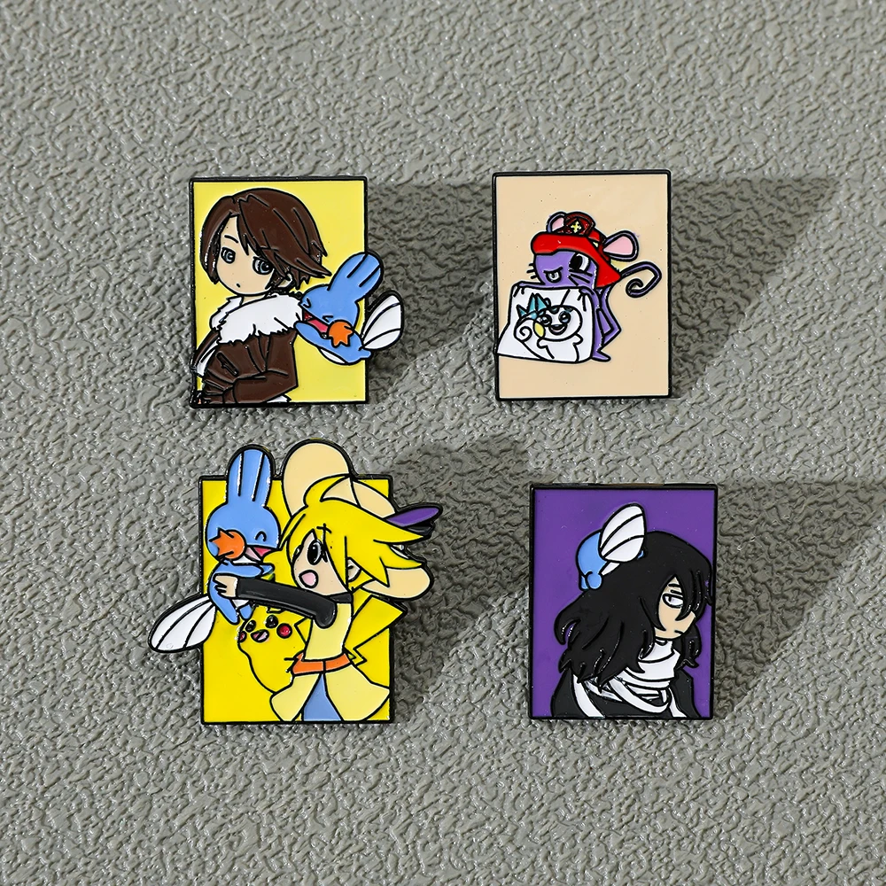 The Cartoon Anime Pokémon Broche para Meninos, Pikachu Esmalte Pin, Mochila Roupas, Acessórios para Emblema de Metal, Gi, 4 Pcs