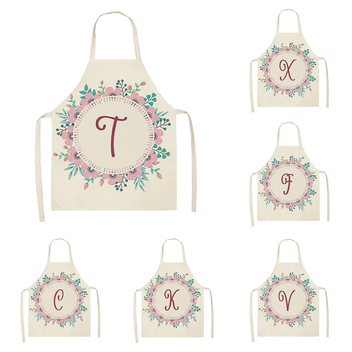 Home wreath Letter Pattern Apron Women Men child Linen Stain Resistant Apron Cooking Household Cleaning Tool Kitchen Utensils