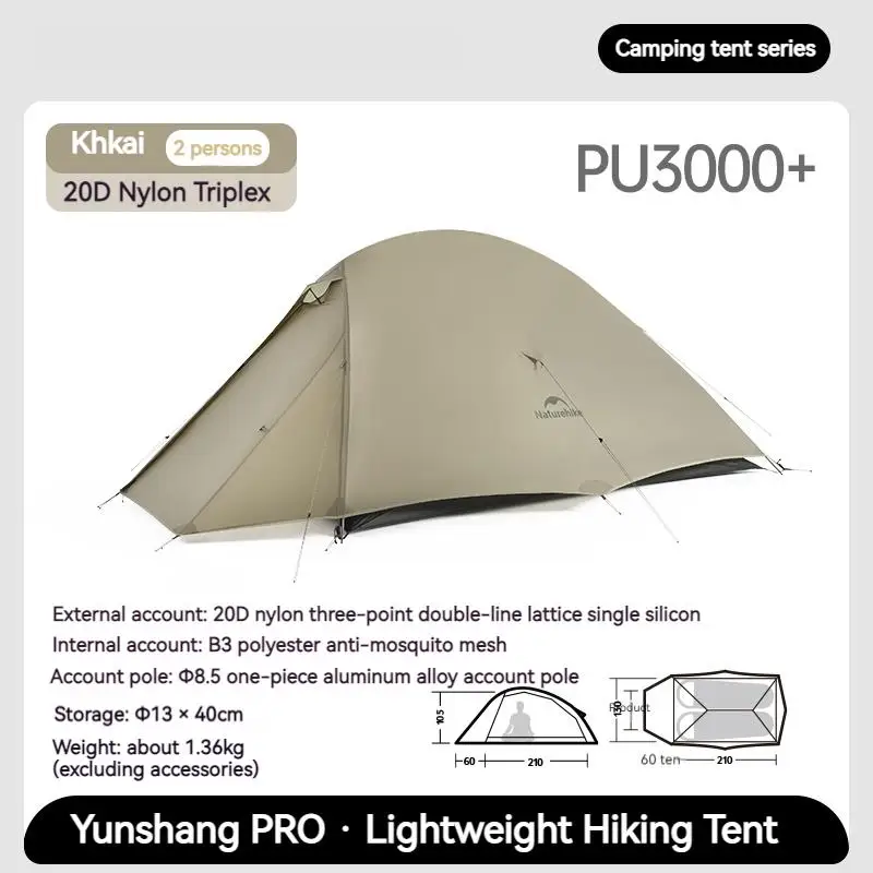 Naturehike Cloud Up PRO Camping 1/2/3 personen 3-seizoenentent 20D ultralichte draagbare outdoor reistent - afbeelding 1