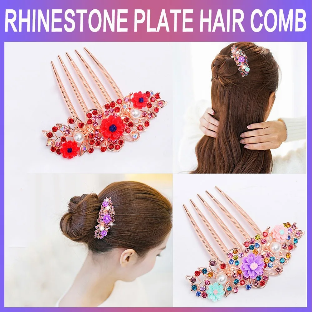 

New Alloy Diamond Insert Comb Hair Comb Korean Version of The New Hair Accessories Five-tooth Comb Wild Plate Hairpin STONEGO