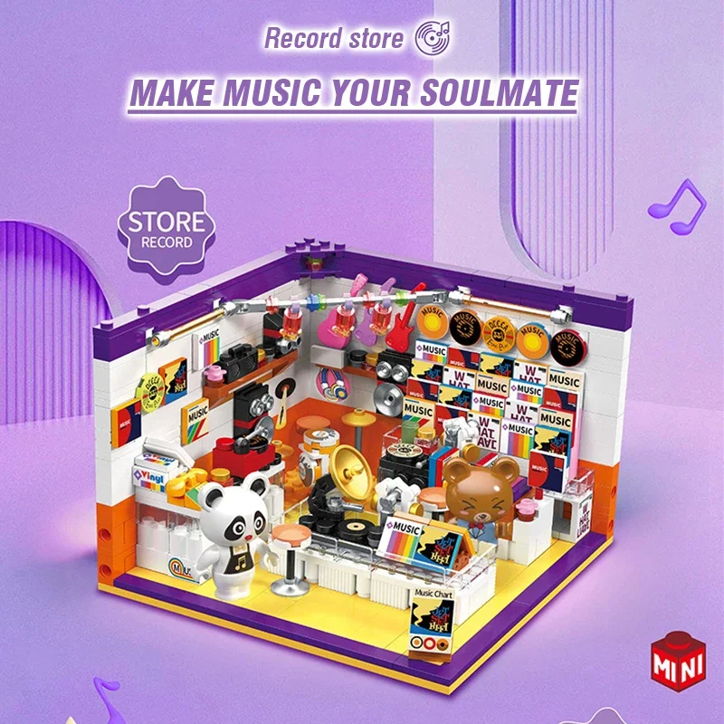 الجسيمات مقهى سجل متجر بار عرض الشارع بناء الالعاب العملاقة الأطفال الإبداعية البناء التعليم اللعب كتل الطوب