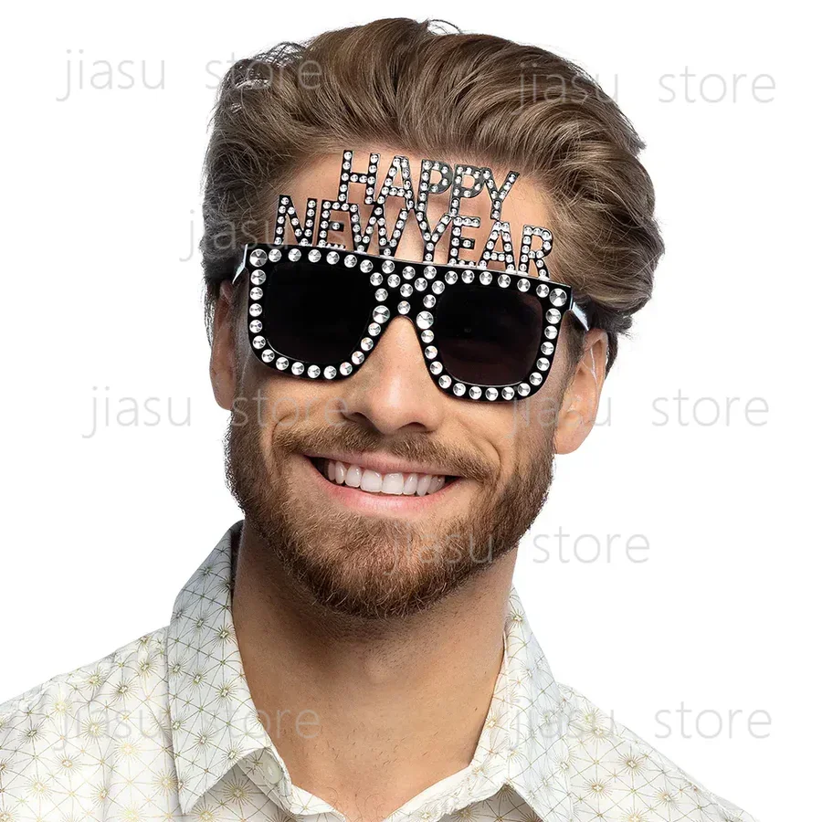 Happy New Year Party Bling Glasses, Shiny Glamour Eyewear for New Year Eve Celebration Festive Accessory