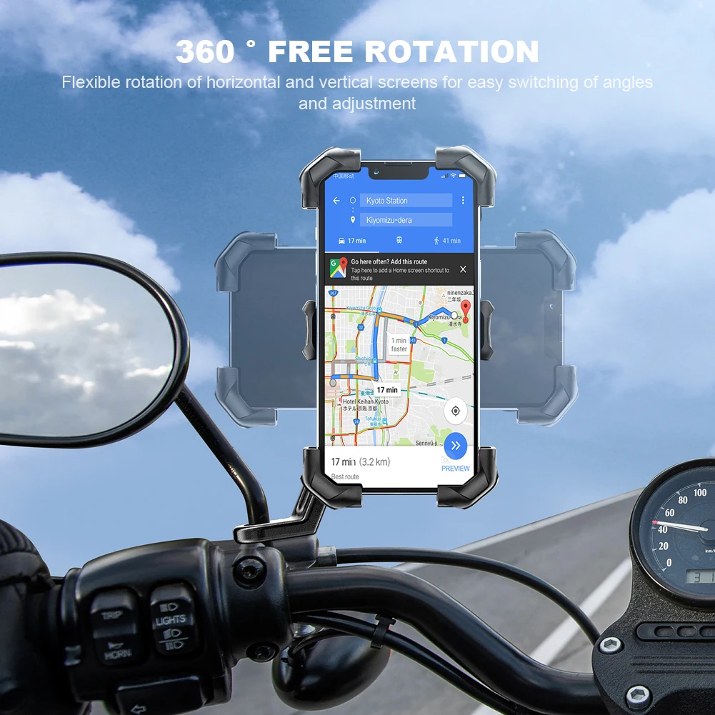 

Bike Phone Holder 360 Degree Rotating Mobile Phone Stand Anti-slip Motorcycle Phone Mount Cell Phone Holder for 4.7-7 Inch Phone