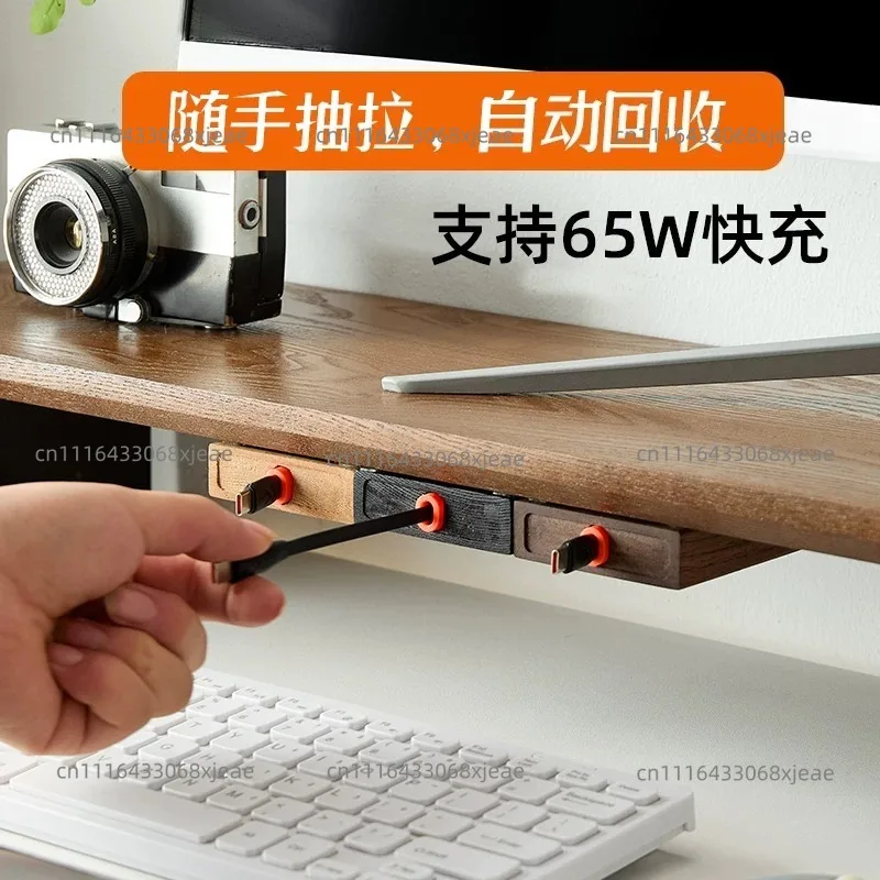 Extendable Charging Cord Holder Walnut Cable Organizer Self-Adhesive Desk Wire Management for Phone Laptop Minimalist Cord Clip