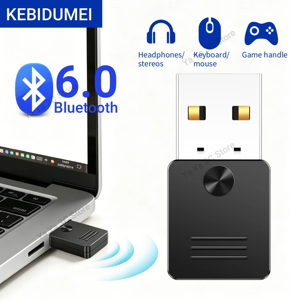 Adaptador USB Bluetooth 6,0 KEBIDUMEI para PC Windows 11/10/8,1, receptor/transmisor Bluetooth para teclado/altavoz de ratón