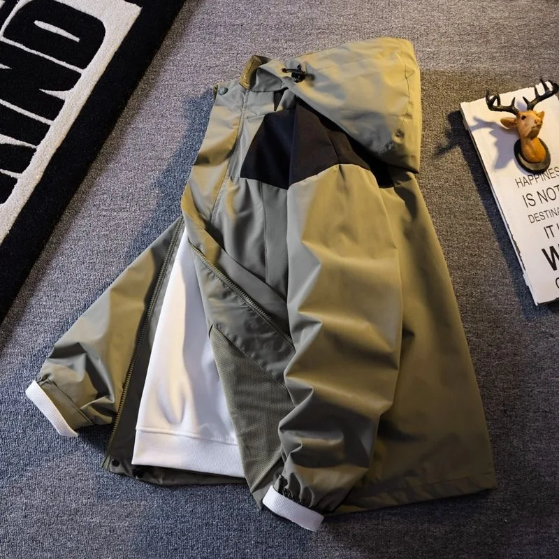 

Autumn and Spring New Fashion Trend American Vintage Waterproof Windproof Hooded Jacket Men's Casual Loose Sports Plus Size Coat