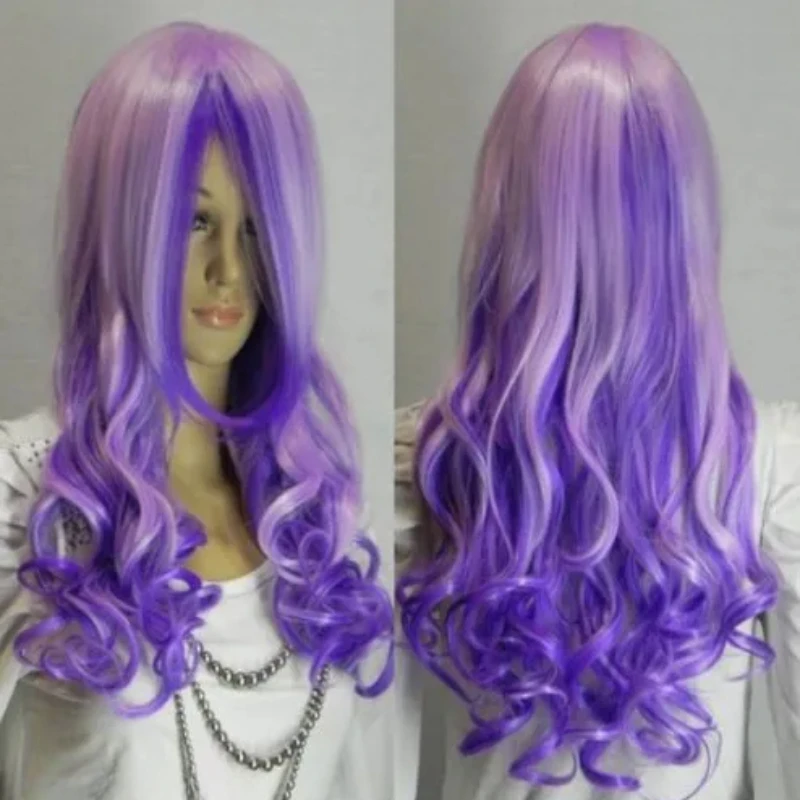 free shipping New beautiful Cosplay long mixed purple curly Hair For Women’s Christmas Halloween Cosplay Costume Party Wigs