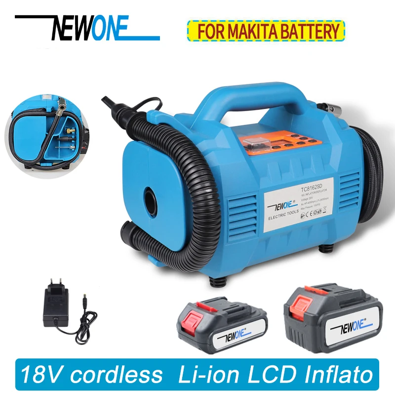 Newone 18V/20V Cordless Li-ion LCD Inflator and Deflator Mini Electric Air Compressor Kit For Ball Bicycle Rubber For MAKITA