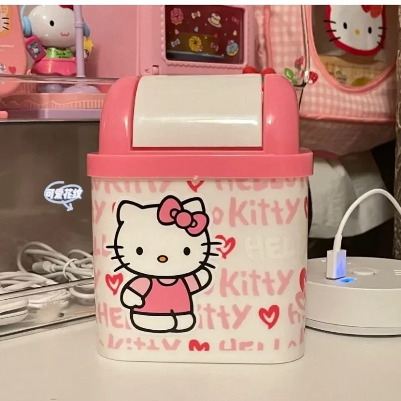 Sanrio Hello Kitty Desktop Bin Trash Can Tube with Case Cartoon Home Office Mini Trash Dustbin Bedroom Trash Kitchen Storage Box