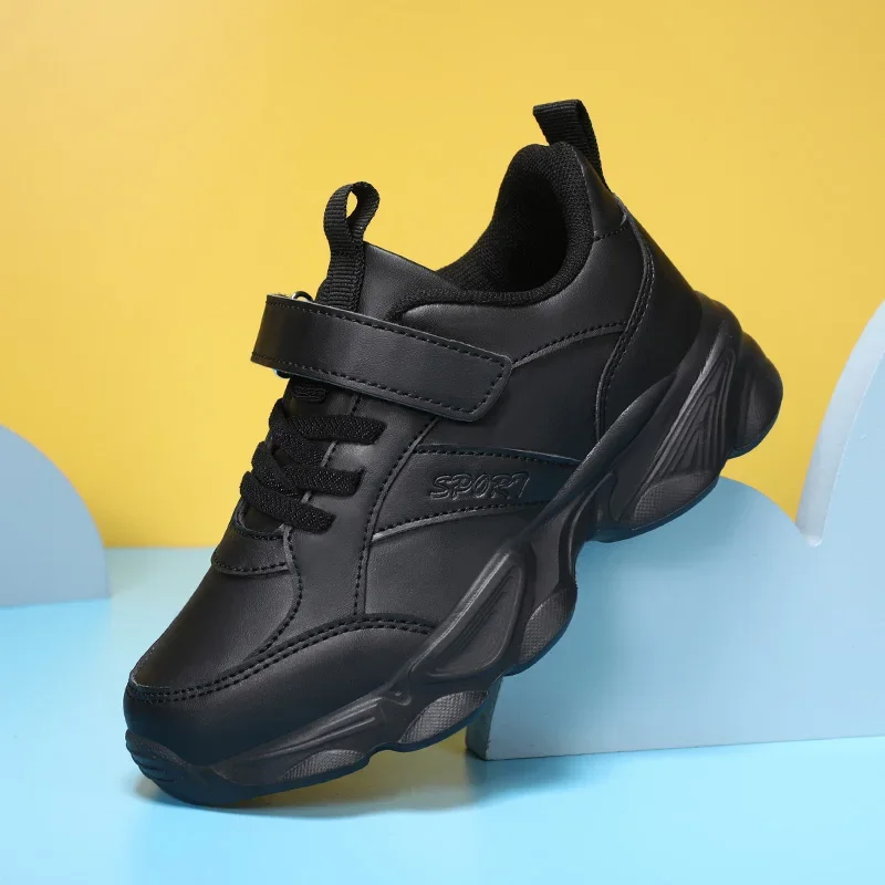 Zapatos para niños, zapatillas informales para niños, zapatos deportivos de cuero Pu negro para niños y niñas, zapatos negros, zapatillas de tenis