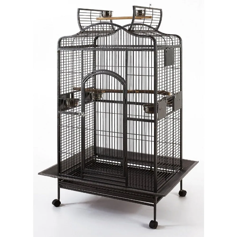 

New Large Wrought Iron Open/Close Play Top Bird Parrot Cage, Include Metal Seed Guard Solid Metal Feeder Nest Doors Overall Dime