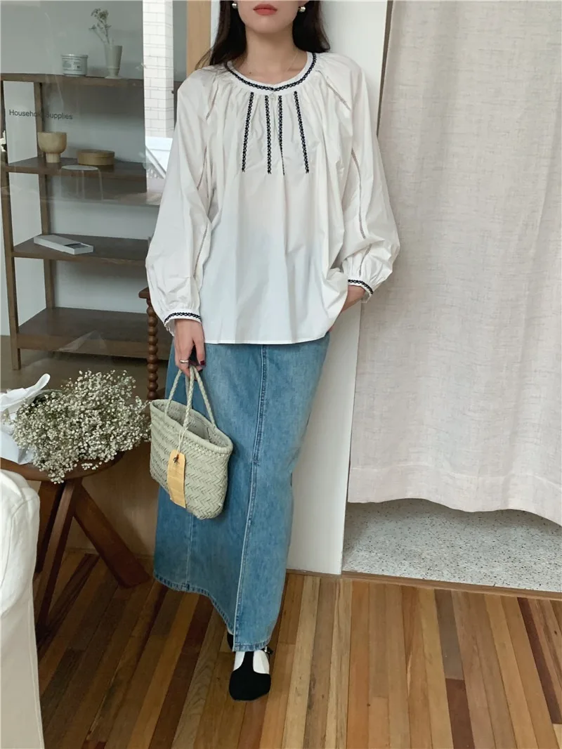 Verão blusa feminina primavera camisa feminina blusa maxi blusas chiffon casual elegante vintage manga longa oversize solto branco