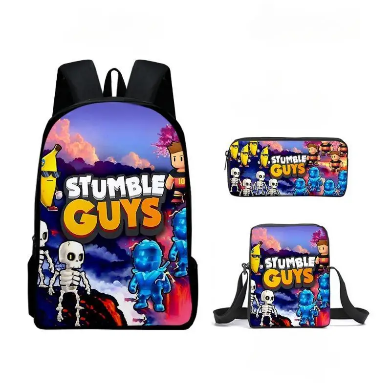 Stumble Guys Crash Party School Bag Kids Backpack Lunch Bag Pencil Bag Kawaii Cartoon School Bag Mochila Children\'s Backpack