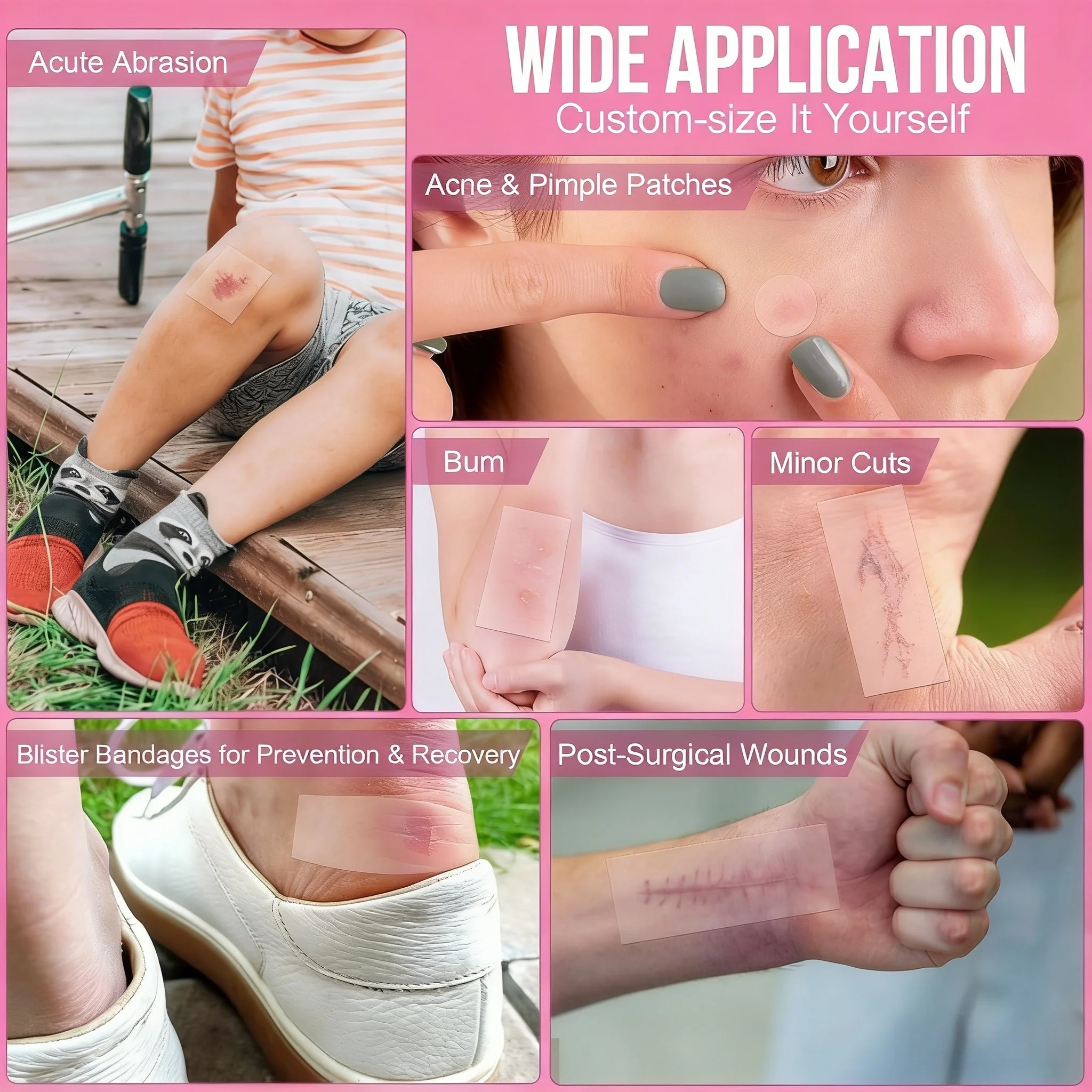 Hydrocolloid Wound Roll Cut-to-Size Patch Bandage Waterproof Super Absorbent First Aid Dressing.