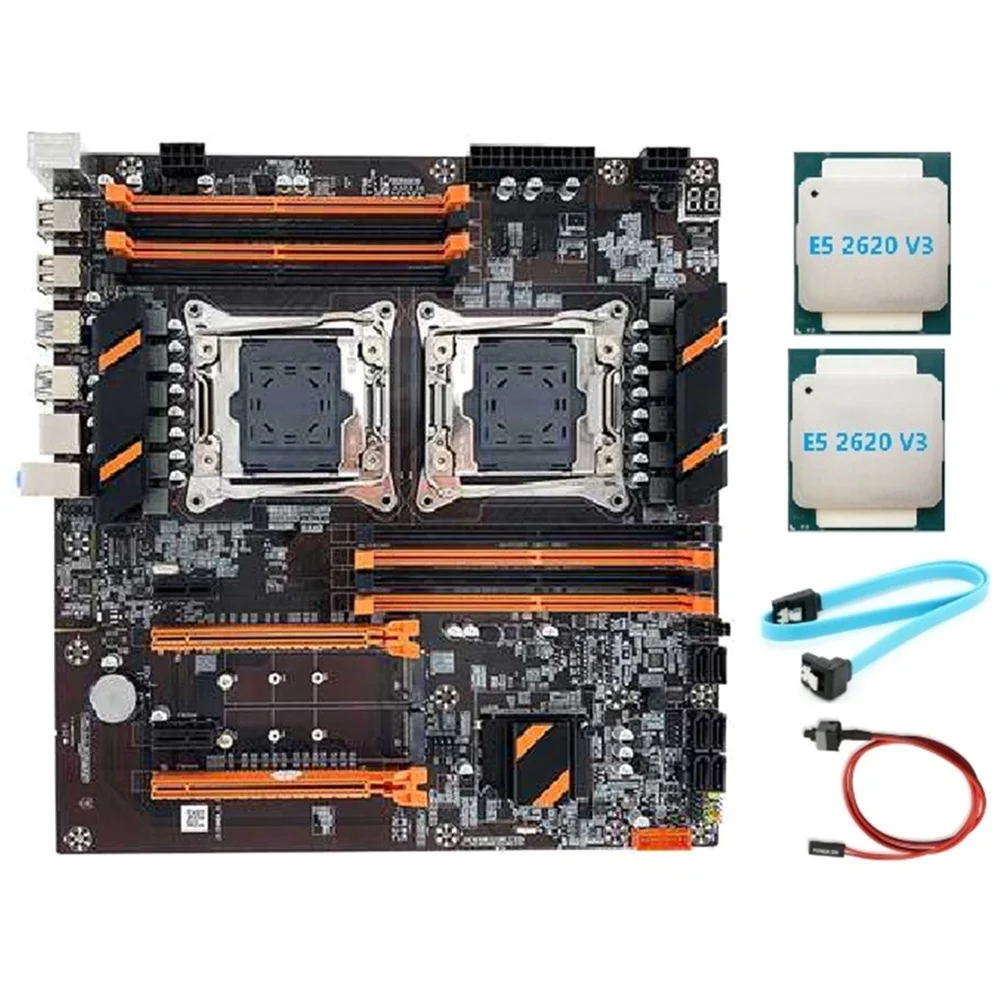 

X99 Dual CPU Motherboard LGA2011 Support DDR4 ECC Memory Motherboard+2XE5 2620 V3 CPU+SATA Cable+Switch Cable