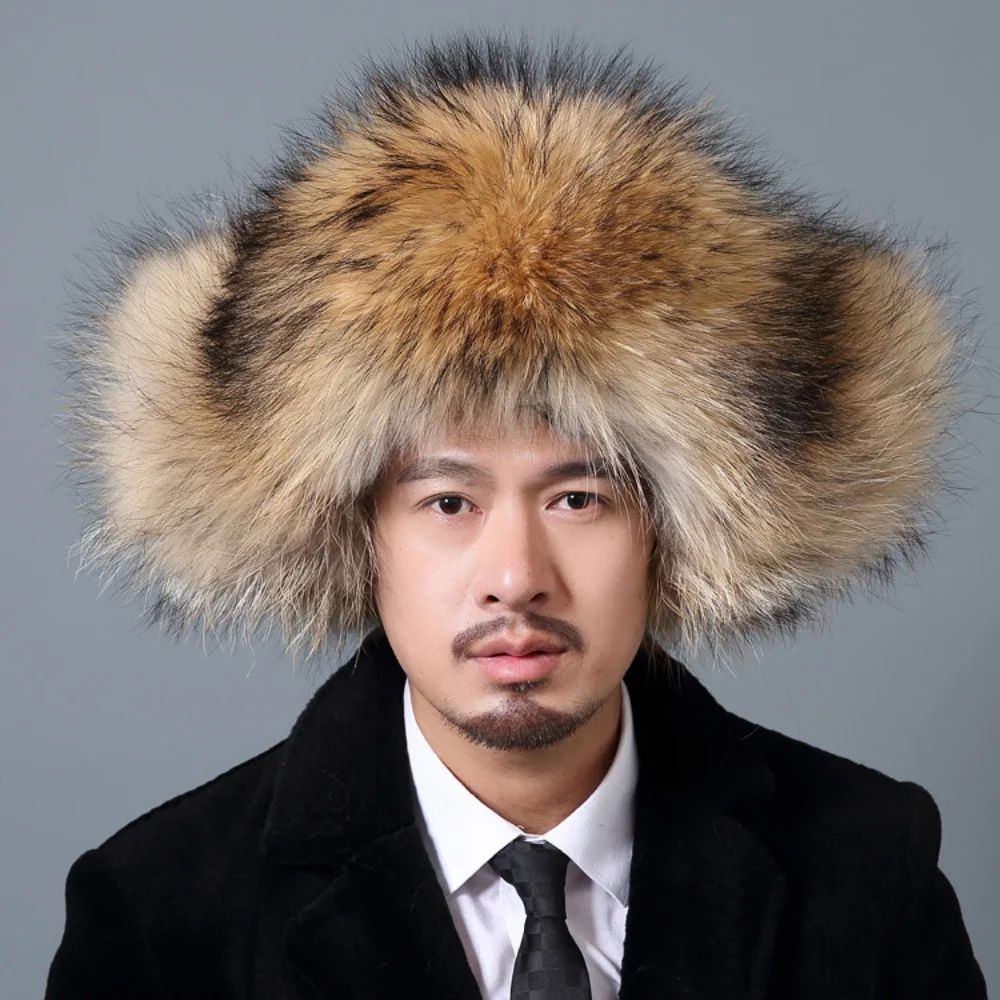 Men Real Fur Beanies Hat Mongolian Hat Unique Process Fox Tail Design Luxury Winter Warm Hats For Fashion Men Bomber Hat