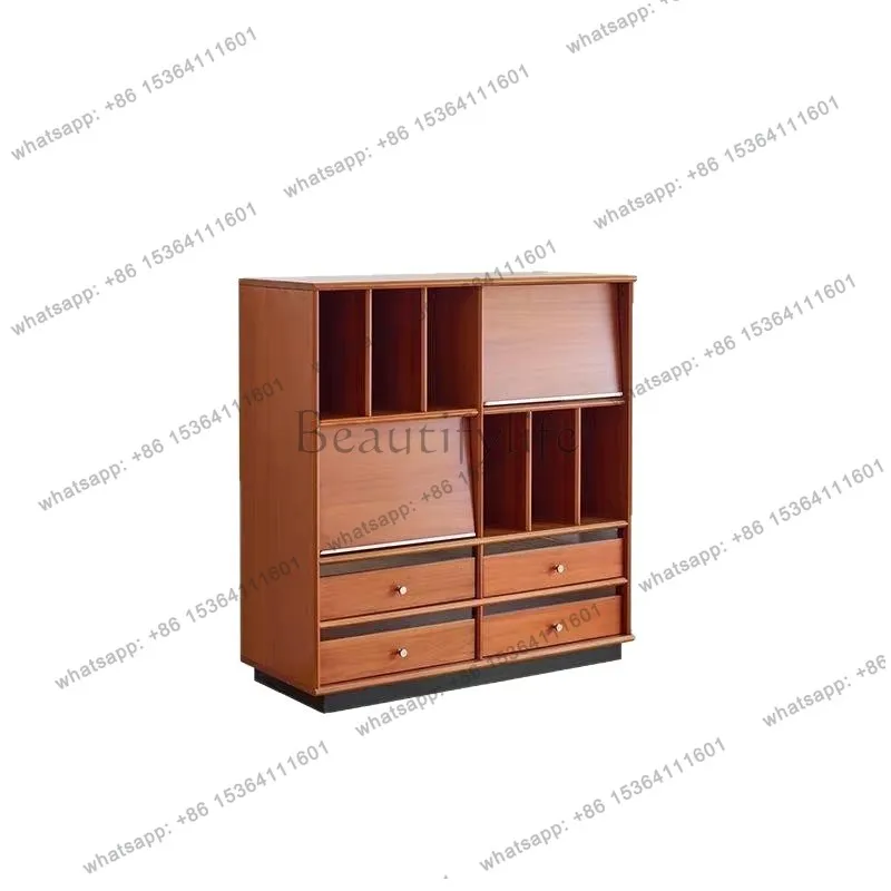 FG solid wood medium and ancient style locker integrated floor-to-ceiling living room grid against the wall retro