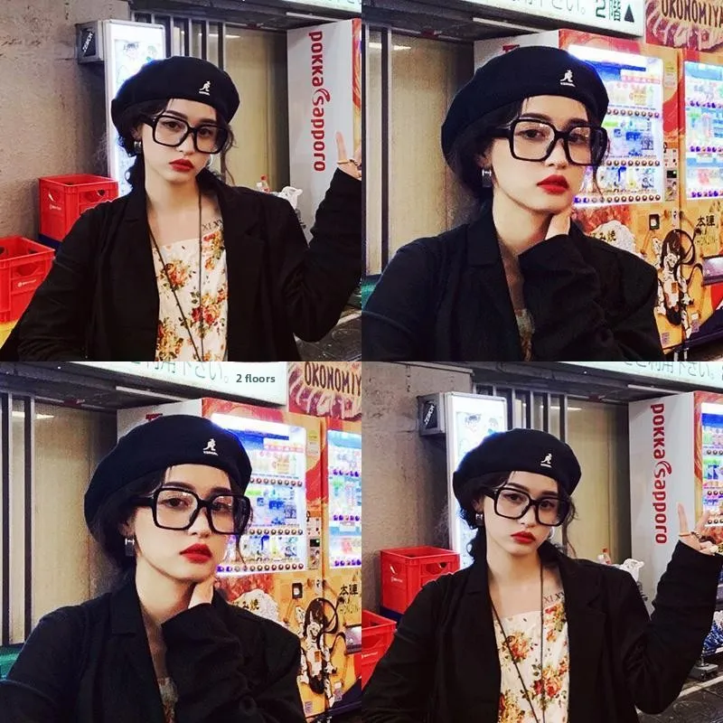 الكنغر قبعة بيريه المرأة الرجعية البريطانية الكورية العصرية الرسام قبعة الصيف الربيع الحيوان نمط التطريز تنوعا قبعة الموضة #3