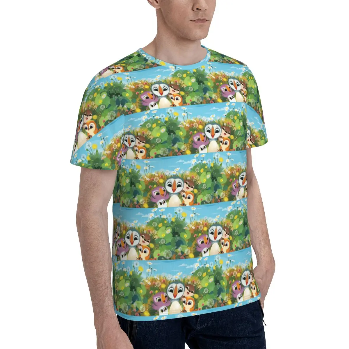 Puffin Rock Cartoon T-Shirt for Men Cotton T Shirts Men's Tees Short Crew Neck Summer Clothes Tops