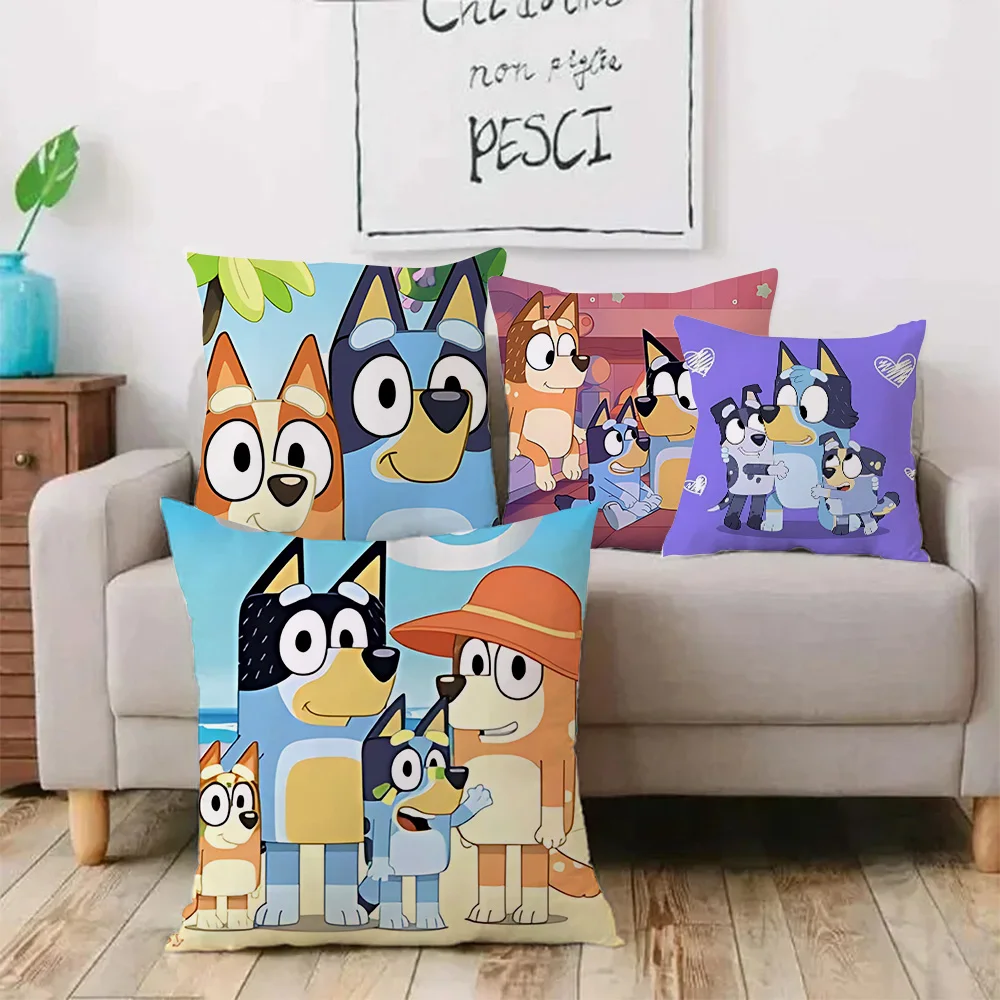 Cartoon Blue Pillow Covers Cartoon Sofa Decorative Home Double-sided Printing Short Plush Cute Cushion Cover